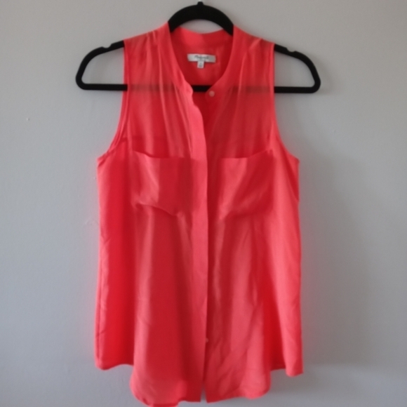 Madewell Cargo Sleeveless 100% Silk Top Neon Orange Size Small - Picture 2 of 10